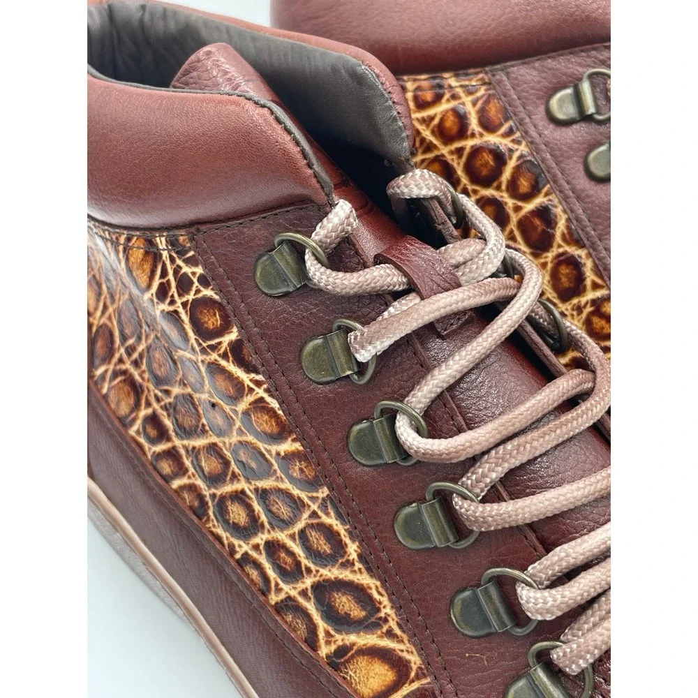 Belvedere Lucio Mens Brown Leather Alligator High Top Sneakers Size 12 Y12/LUCIO